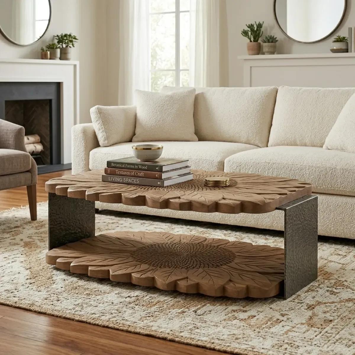 Wooden Sunflower Coffee Table Bright Floral Silhouette Living Room Furniture