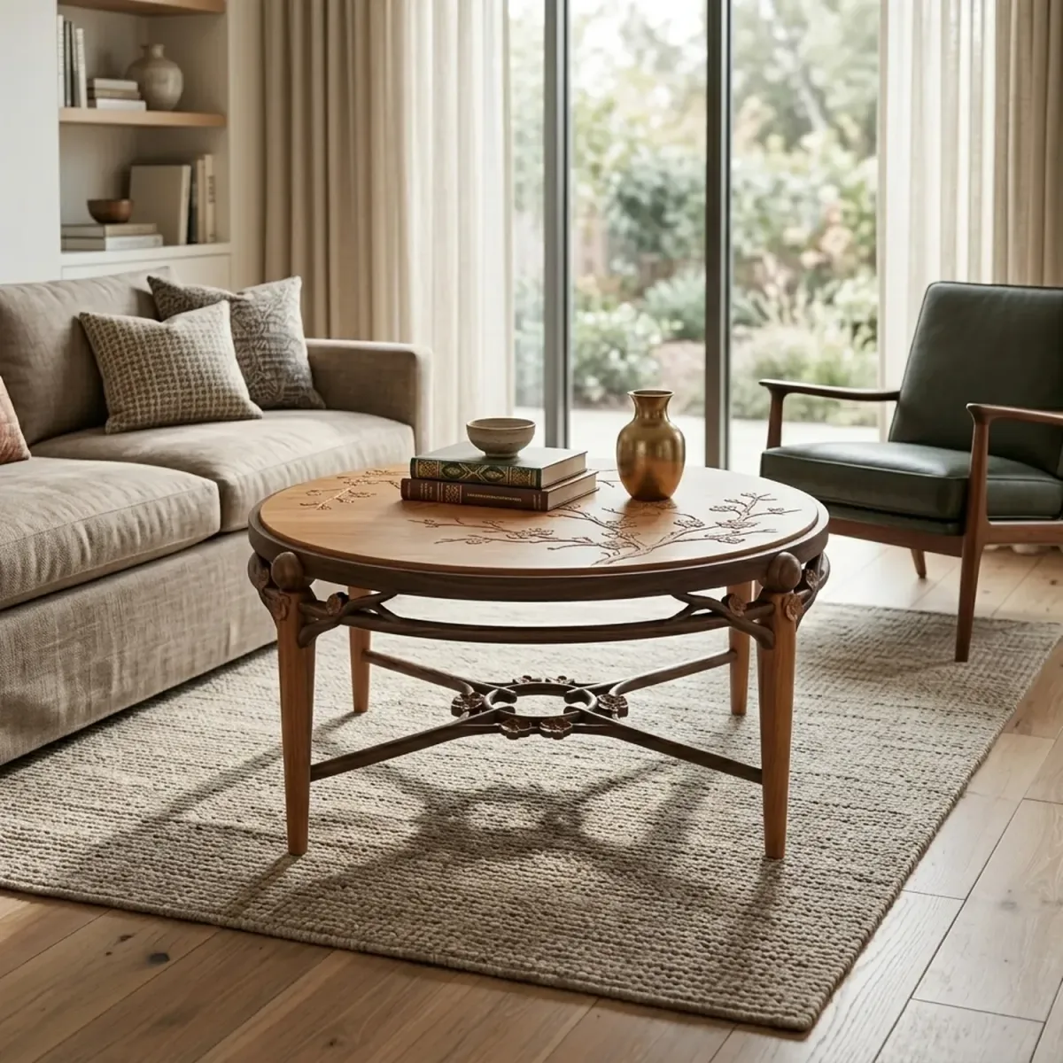 Wooden Cherry Blossom Coffee Table Spring Floral Silhouette Living Room Furniture