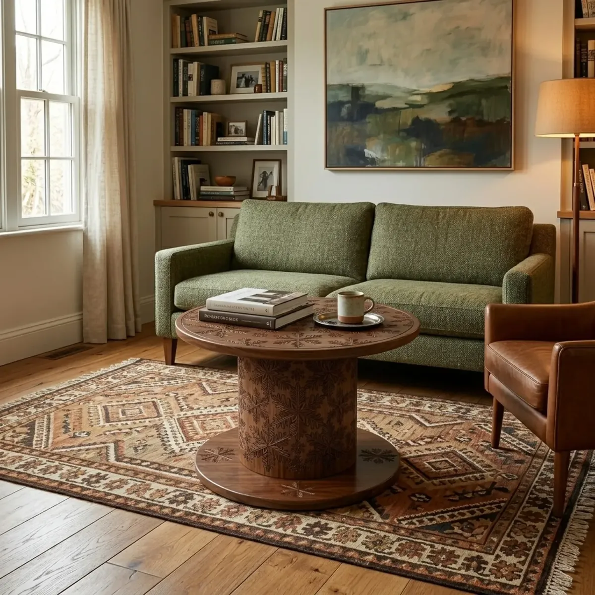 Wooden Snowflake Coffee Table Geometric Winter Shape Unique Accent Table